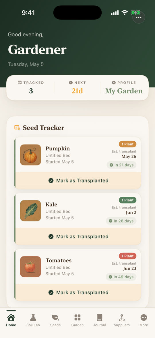 GroundKit home screen showing soil NPK data and amendment recommendations